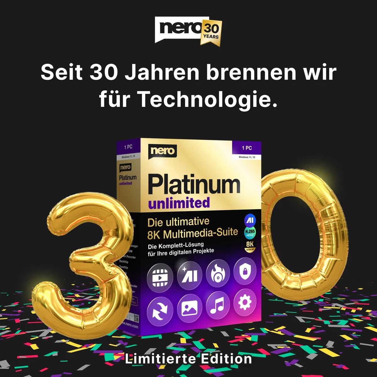 Nero Platinum Lifetime 30-Jahre-Edition Software Video Foto Brennen Backup 1 PC Windows 11/10