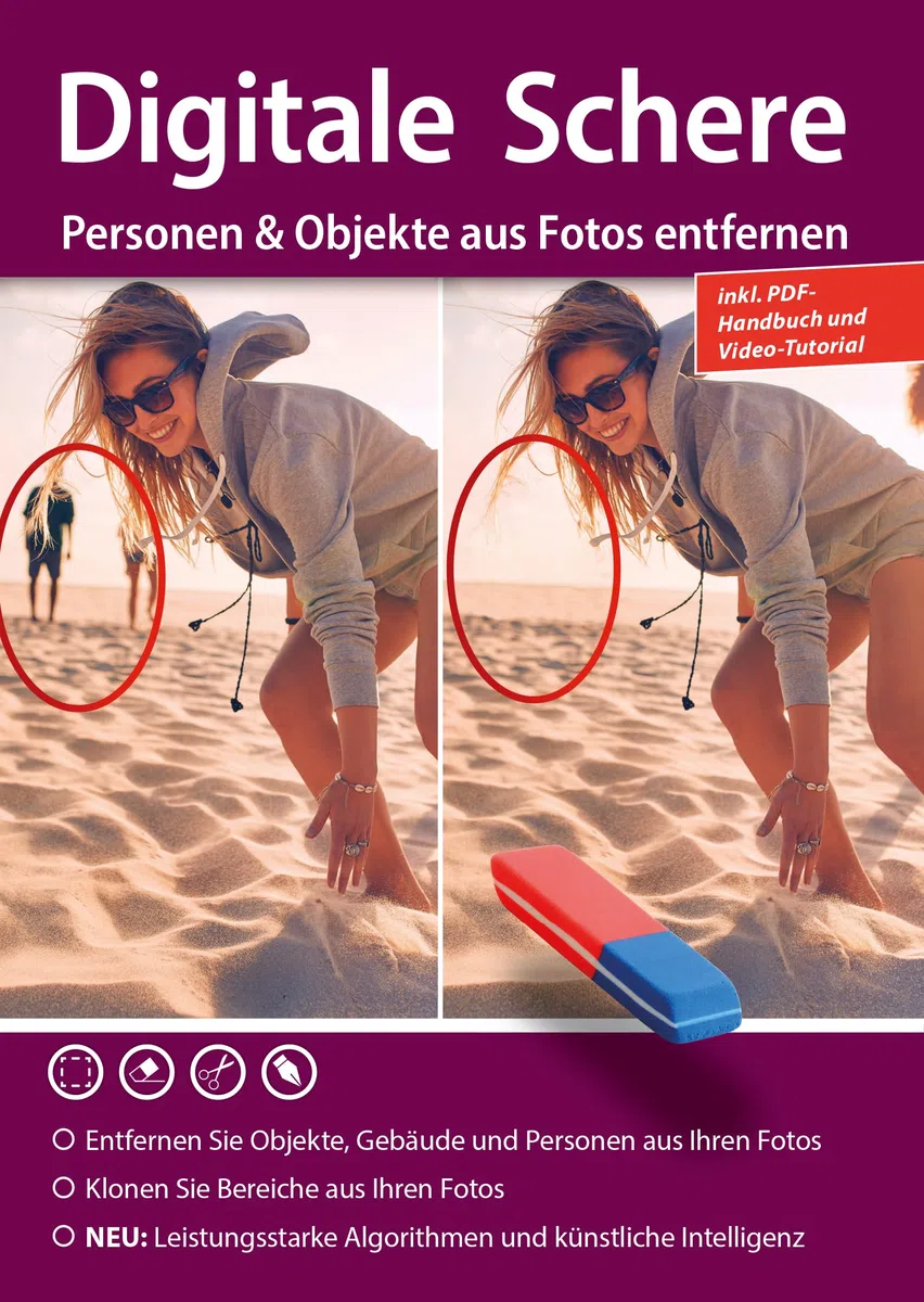 Digitale Schere - Objekte und Personen entfernen, Bildbearbeitung Foto Grafik Programm, Aktivierungscode per Email