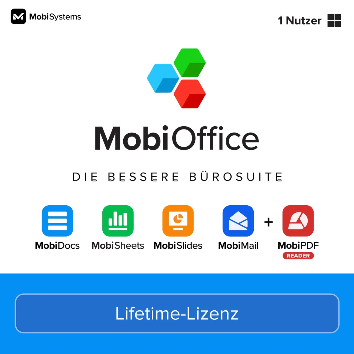 MobiOffice Lifetime 4-in-1 Bürosuite für Windows: Textverarbeitung, Tabellenkalkulation, Präsentationen, E-Mail + PDF-Reader