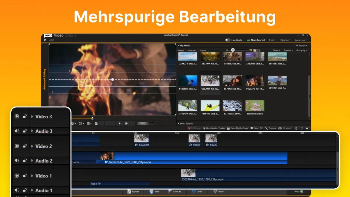 Nero Video für Einsteiger: Videos & Diashows erstellen, Effekte, Vorlagen & Text, Fotos & Clips kombinieren, Export, Brennen, Streamen & Abspielen, Unlimitierte Lizenz, 1 PC, Windows 11/10/8/7