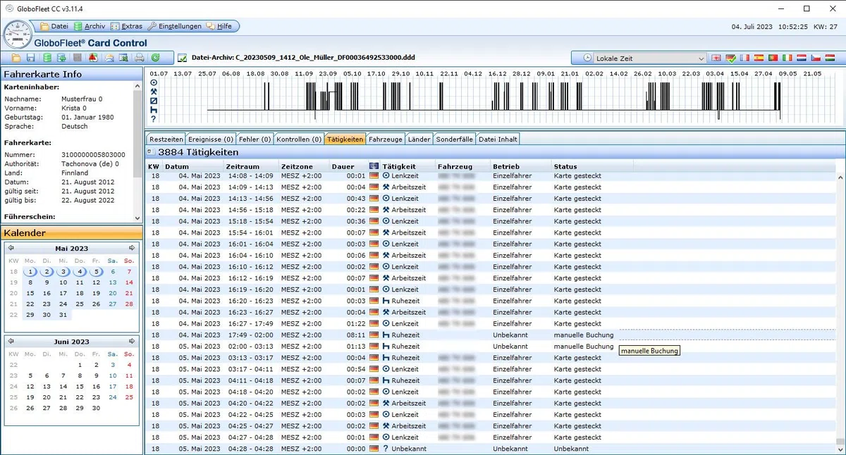 GloboFleet Card Control Software zum auslesen und archivieren der Fahrerkarte 4.1 ready Win 10, Win 11 kompatibel, Mac OS