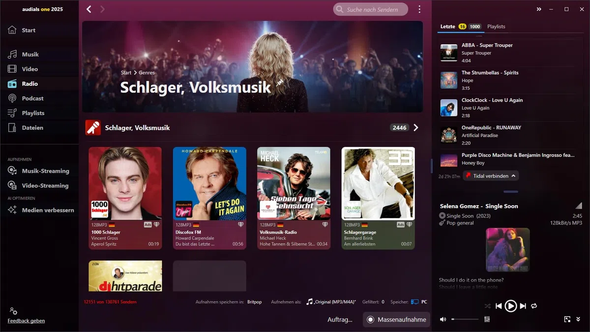 Audials One 2025 ULTRA Multilingual Windows 11/10 Dauerlizenz KI-Verbesserungen Streaming-Aufnahme Netflix Joyn Deezer Spotify Product Key Card