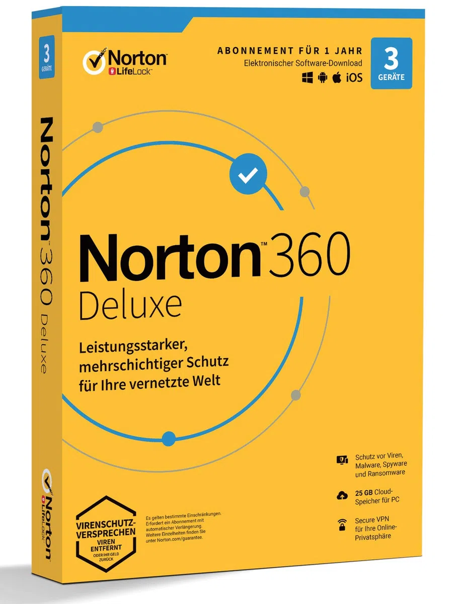 Norton 360 Deluxe 25GB 1User 3Device 12MO GENERIC|Deluxe|3 Geräte|1 Jahr|PC|Download|Download