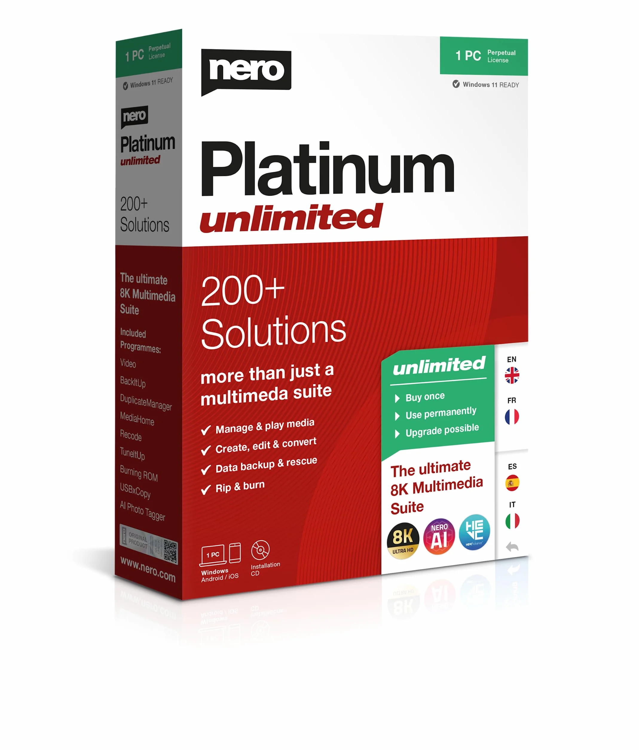 Nero Platinum Unlimited Retailbox CD Videobearbeitung 8K Windows 11 10 8 7