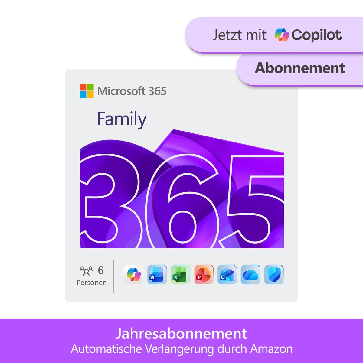 Microsoft 365 Family 1 Jahr bis zu 6 Personen Office Apps mit KI bis zu 6 TB Cloudspeicher