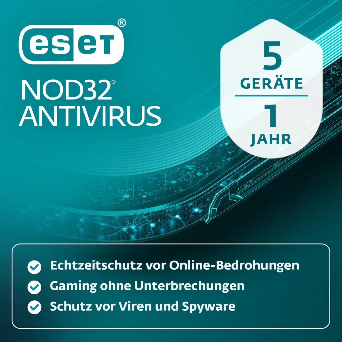 ESET NOD32 Antivirus 2026 | 5 Geräte | 1 Jahr | inklusive Gamer-Modus, Schutz vor Ransomware und Phishing, geringe Systembelastung | Windows, macOS| Offizieller deutscher Aktivierungscode per E-Mail