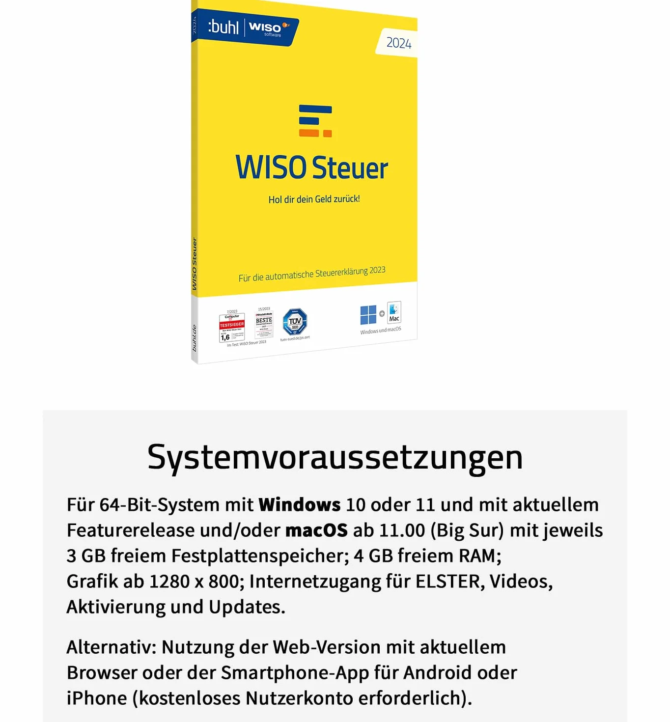WISO Steuer 2024 (für Steuerjahr 2023), Für Windows, Mac, Smartphones und Tablets, Standardverpackung