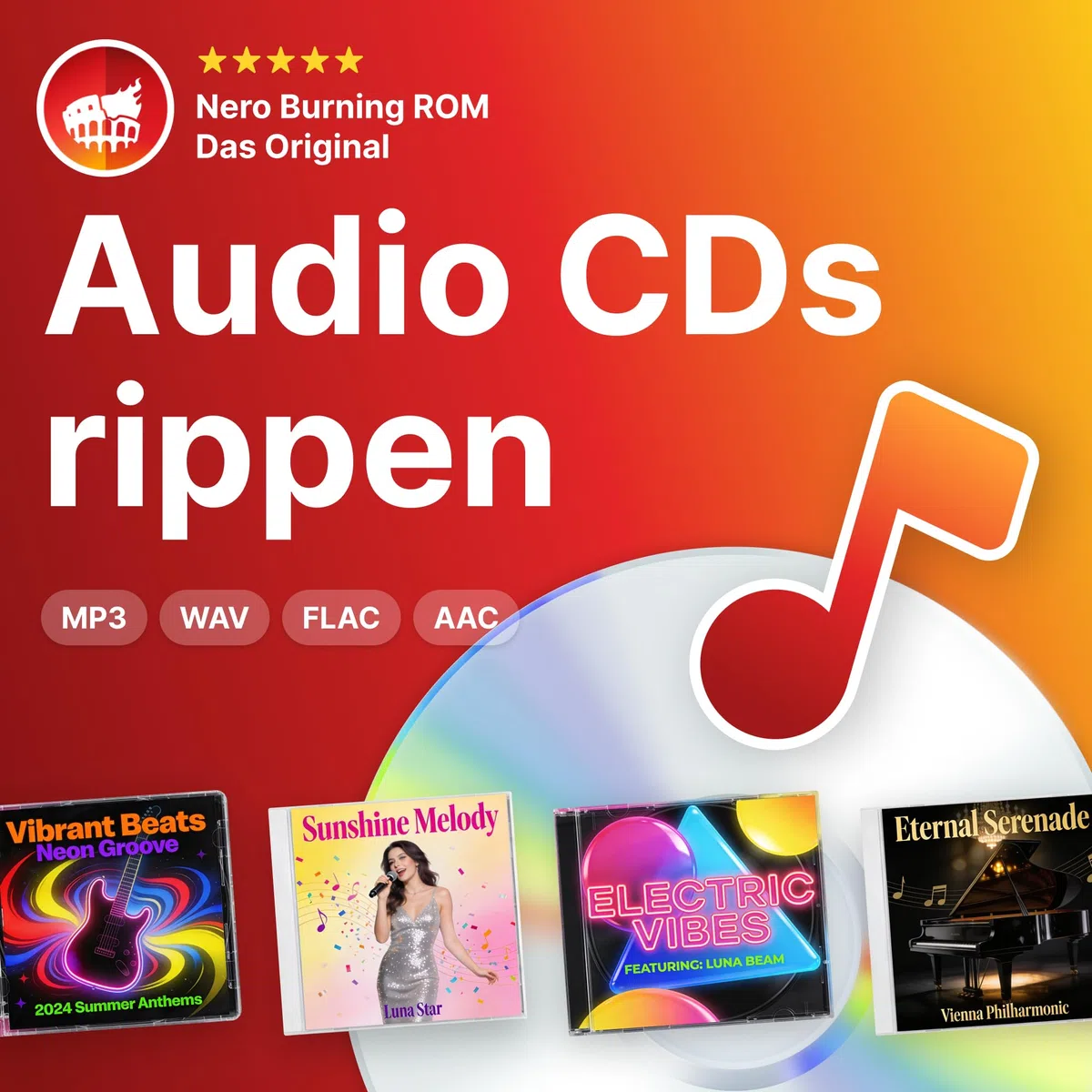Nero CD Ripper Software Audio CDs in MP3 FLAC AAC umwandeln Musik digitalisieren mit Nero Burning ROM Technologie Unlimitierte Lizenz 1 PC Windows 11/10/8/7