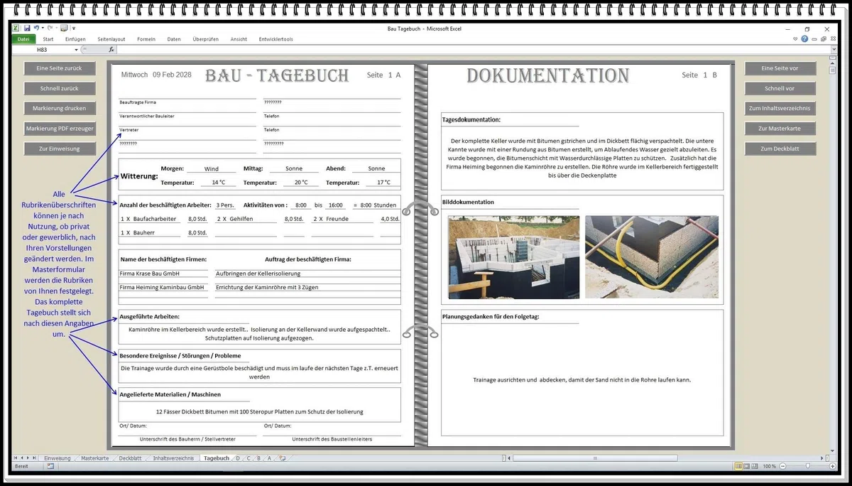 Digitales Bautagebuch Software für Bauführer und Bauherren Handbuch HOAI Vorlage Bauberichte