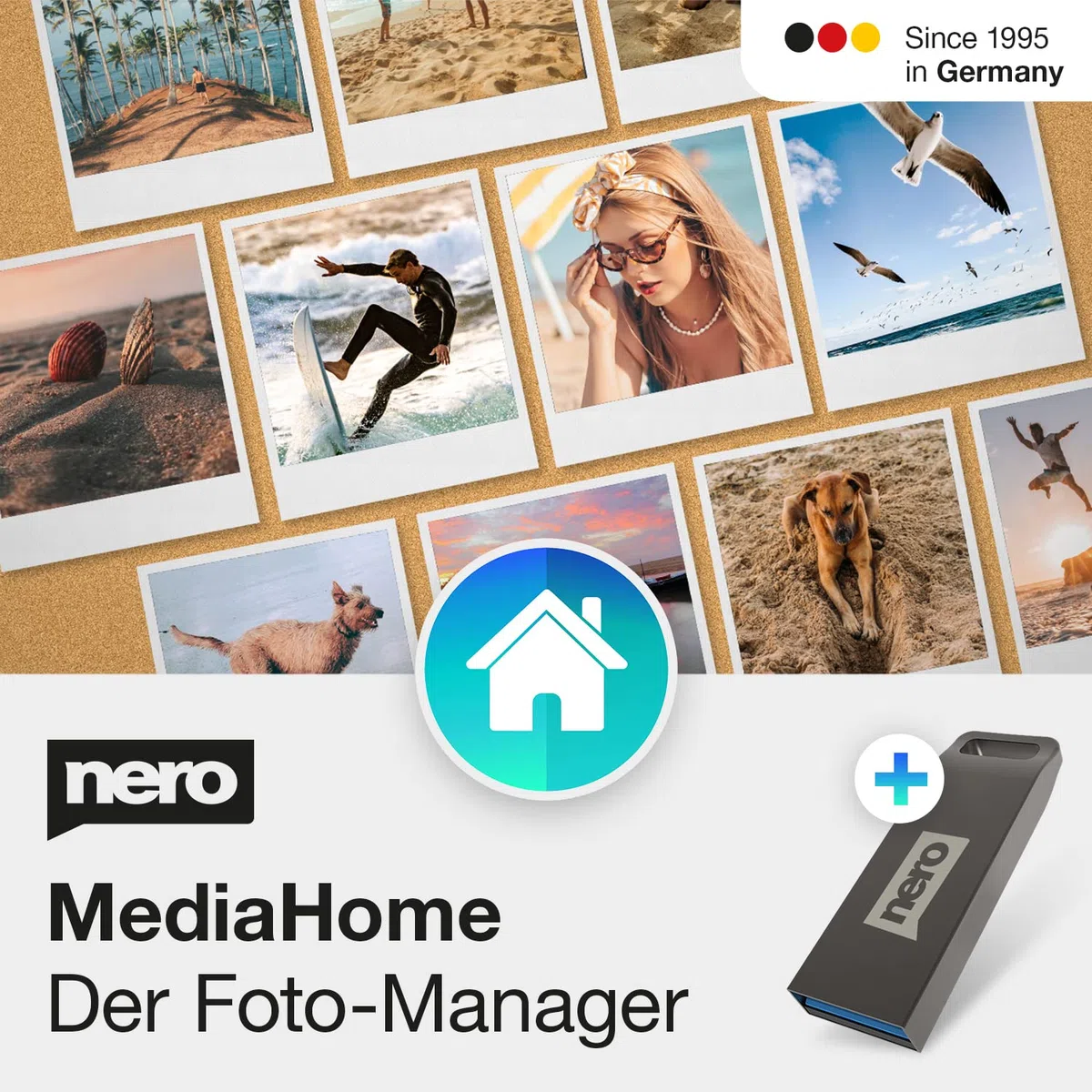 Nero MediaHome USB-Stick Lizenz 1 PC Win 11/10/8/7 Fotos Musik Videos verwalten streamen KI-Erkennung