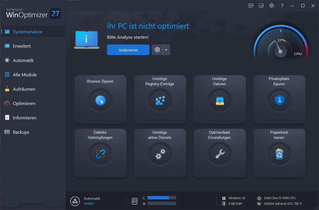 WinOptimizer 27 - 3 USER Lizenz - System Tuning für Windows 11 10 8.1 8 7 - unbegrenzte Laufzeit