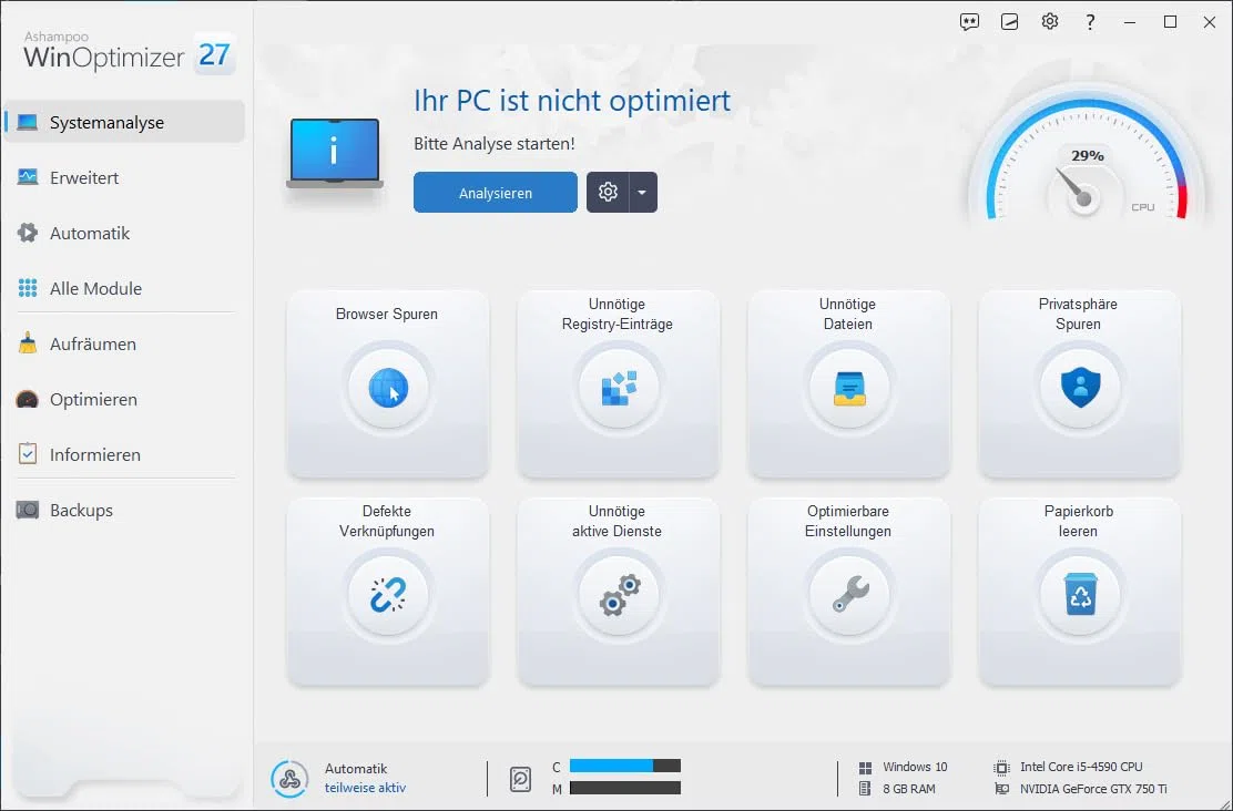 WinOptimizer 27 - 3 USER Lizenz - System Tuning für Windows 11 10 8.1 8 7 - unbegrenzte Laufzeit