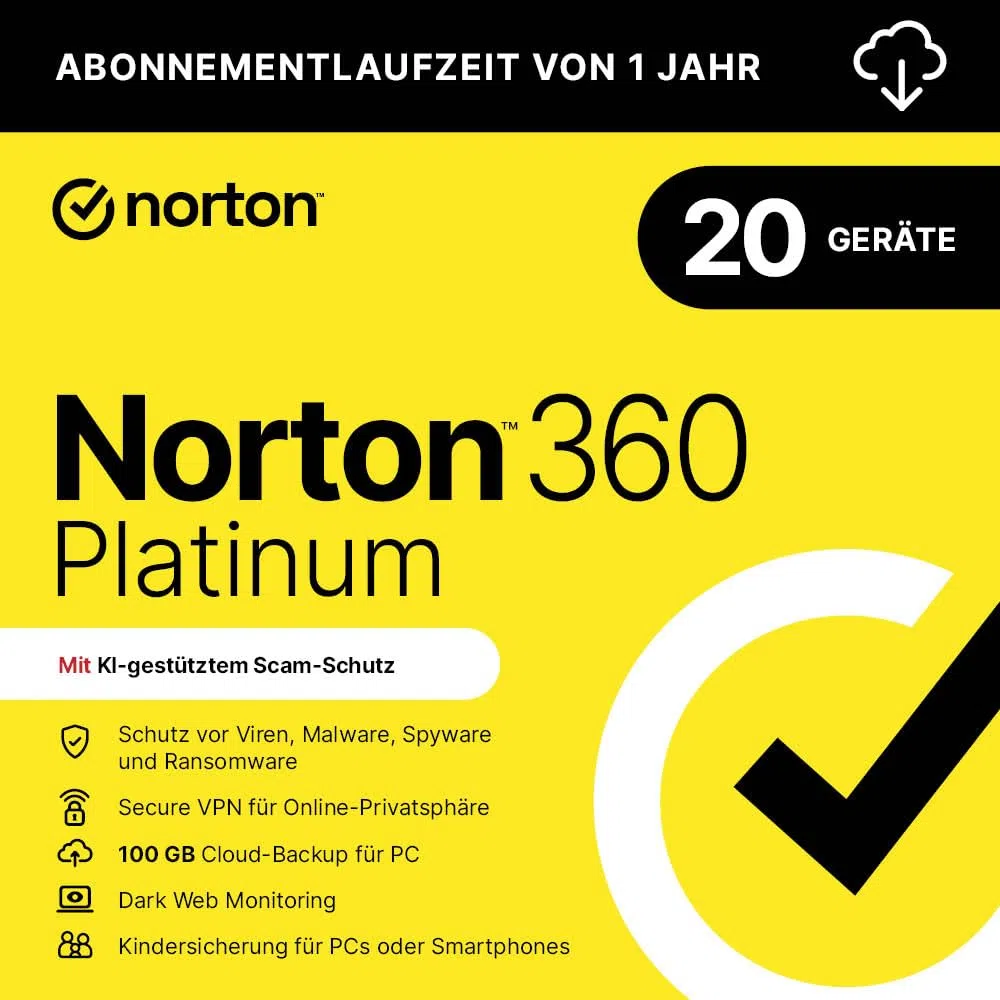 Norton 360 Platinum 2026 20 Geräte 1 Jahr Aktivierungscode