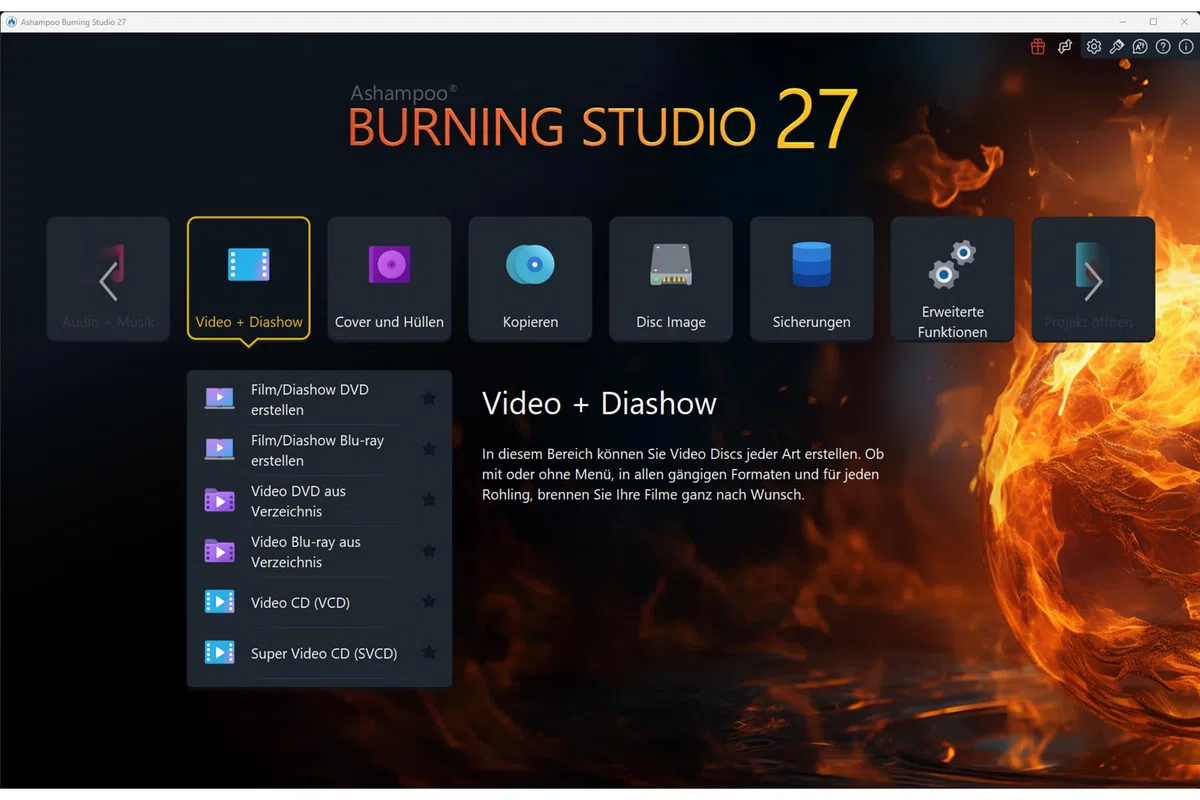 Burning Studio 27 - Professionelles Brennprogramm für CD, DVD & Blu-ray, Kopieren, Musik-Ripping (AAC/WAV), 4K H.265 Video, 1.800+ Autoradio-Profile, Datensicherung mit Kratzerschutz für Windows 11/10
