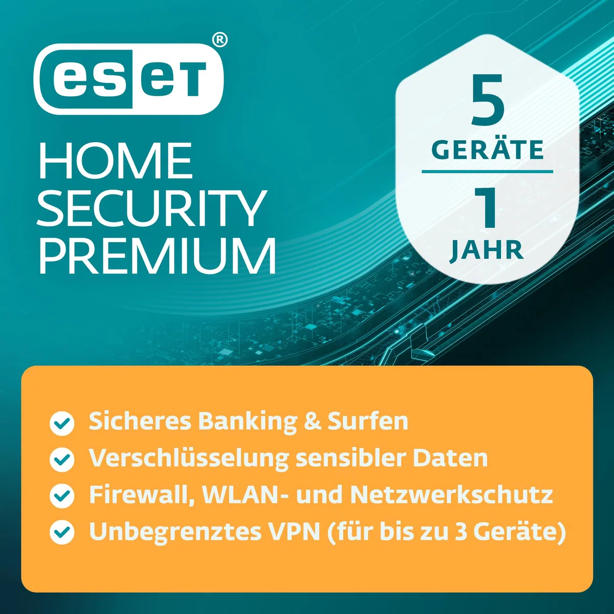 ESET HOME Security Premium 2026 5 Geräte 1 Jahr inklusive VPN, Datenverschlüsselung, Browserschutz & Privatsphäre Windows MacOs Android iOS