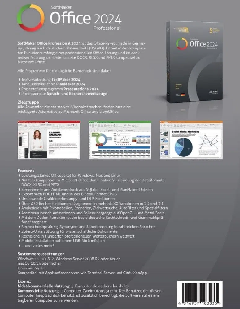 SoftMaker Office Pro kompatibel mit Windows & Mac für 5 Geräte