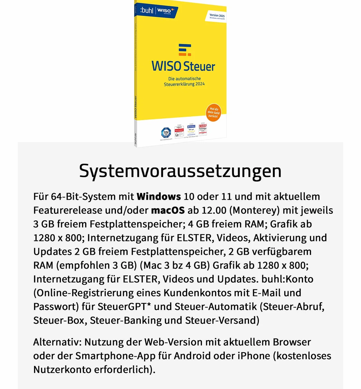 WISO Steuer 2025 für Steuerjahr 2024 Windows Mac Smartphones Tablets