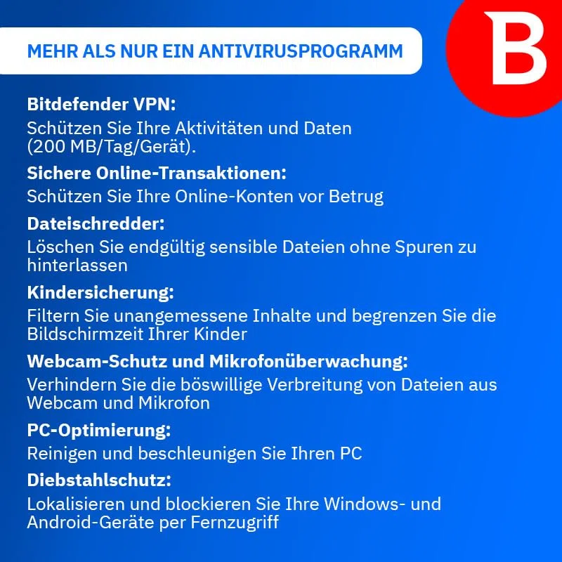 Bitdefender Total Security 2026 5 Geräte 1 Jahr PC/Mac/iOS/Android Aktivierungscode