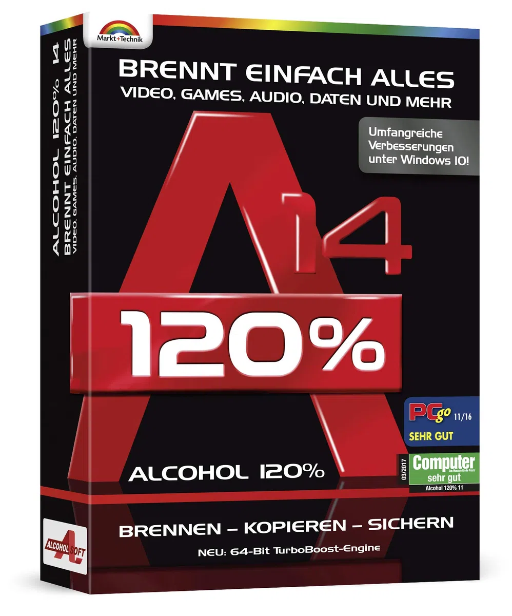 Alcohol 120% Version 14 - Brennen - Kopieren - Sichern - Virtuelle Laufwerke erstellen für Windows 11, 10, 8.1, 7