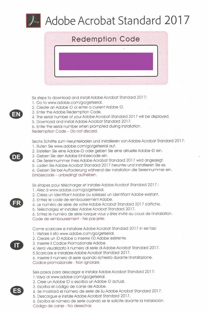Adobe Acrobat Standard DC 2017 Vollversion OEM PKC Win Deutsch
