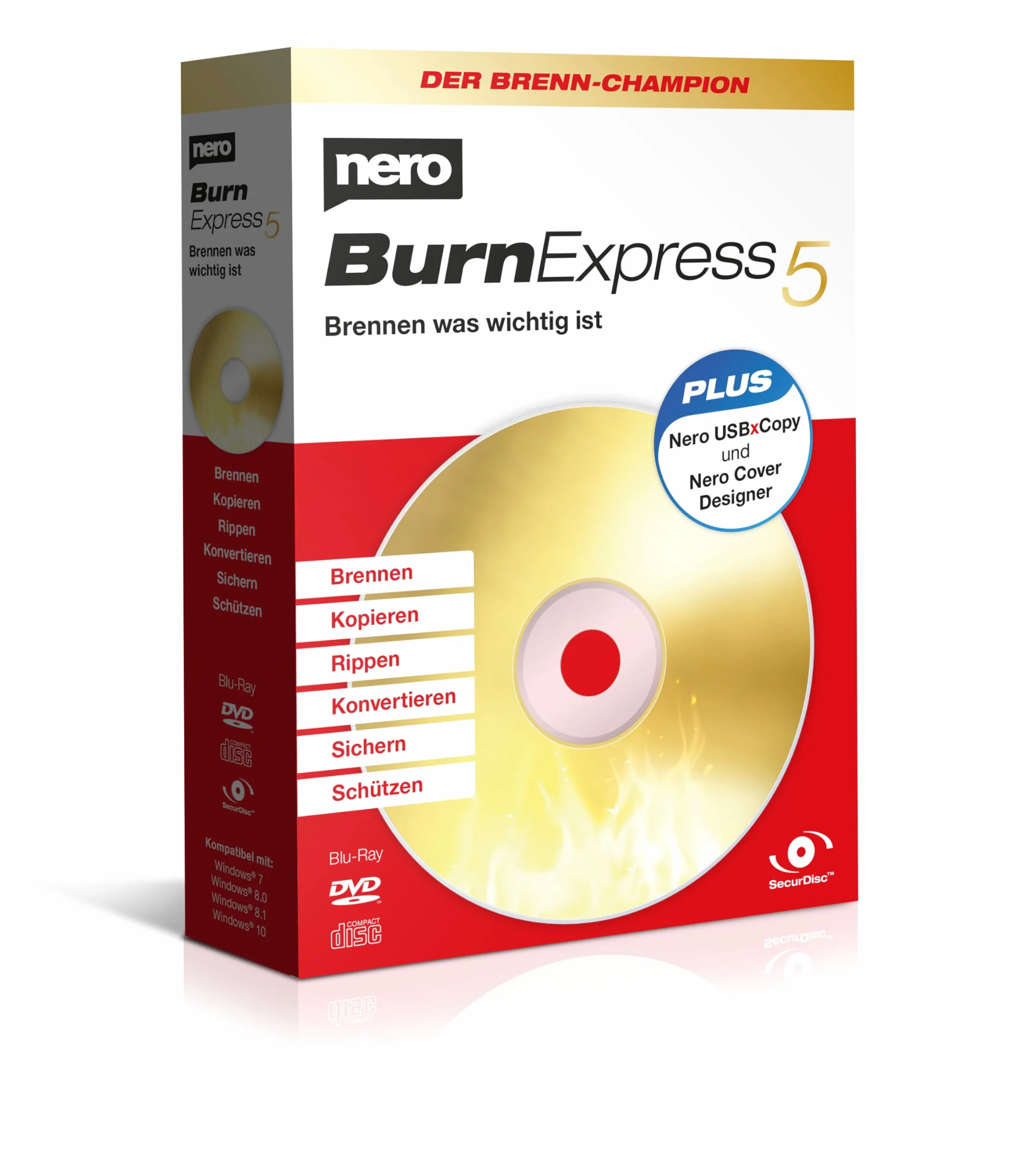 Nero Burn Express 5 – Masterizza | Copia | Rippa | Converti | Protezione SecurDisc 4.0 | USBxCopy & Cover Designer | Licenza Lifetime | 1 PC | Windows 11/10/8/7