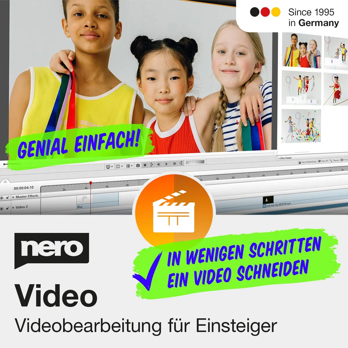 Nero Video für Einsteiger: Videos & Diashows erstellen, Effekte, Vorlagen & Text, Fotos & Clips kombinieren, Export, Brennen, Streamen & Abspielen, Unlimitierte Lizenz, 1 PC, Windows 11/10/8/7