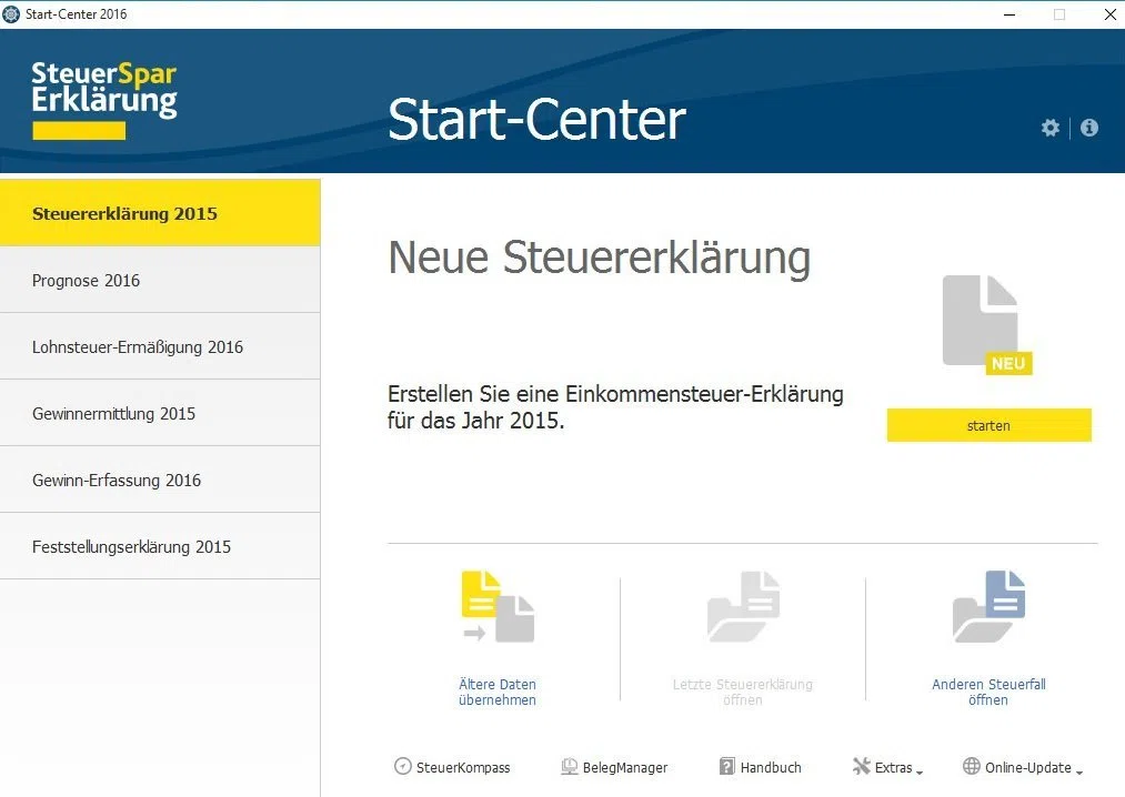 SteuerSparErklärung 2016 PC Download für Steuerjahr 2015