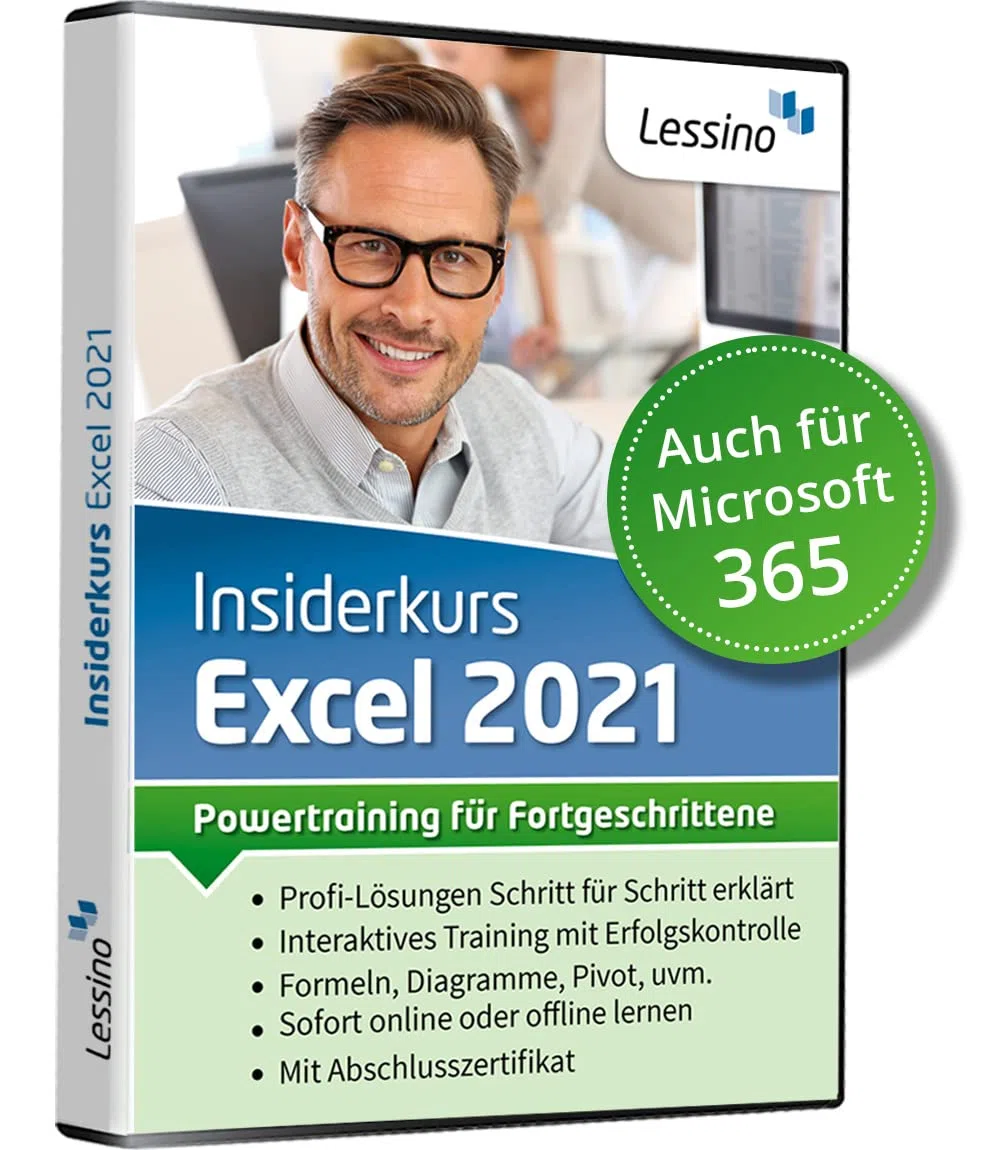 Excel 2021 Insiderkurs Powertraining für Fortgeschrittene Diagramme Pivot Formeln Funktionen Online-Kurs DVD 1 Nutzer-Lizenz