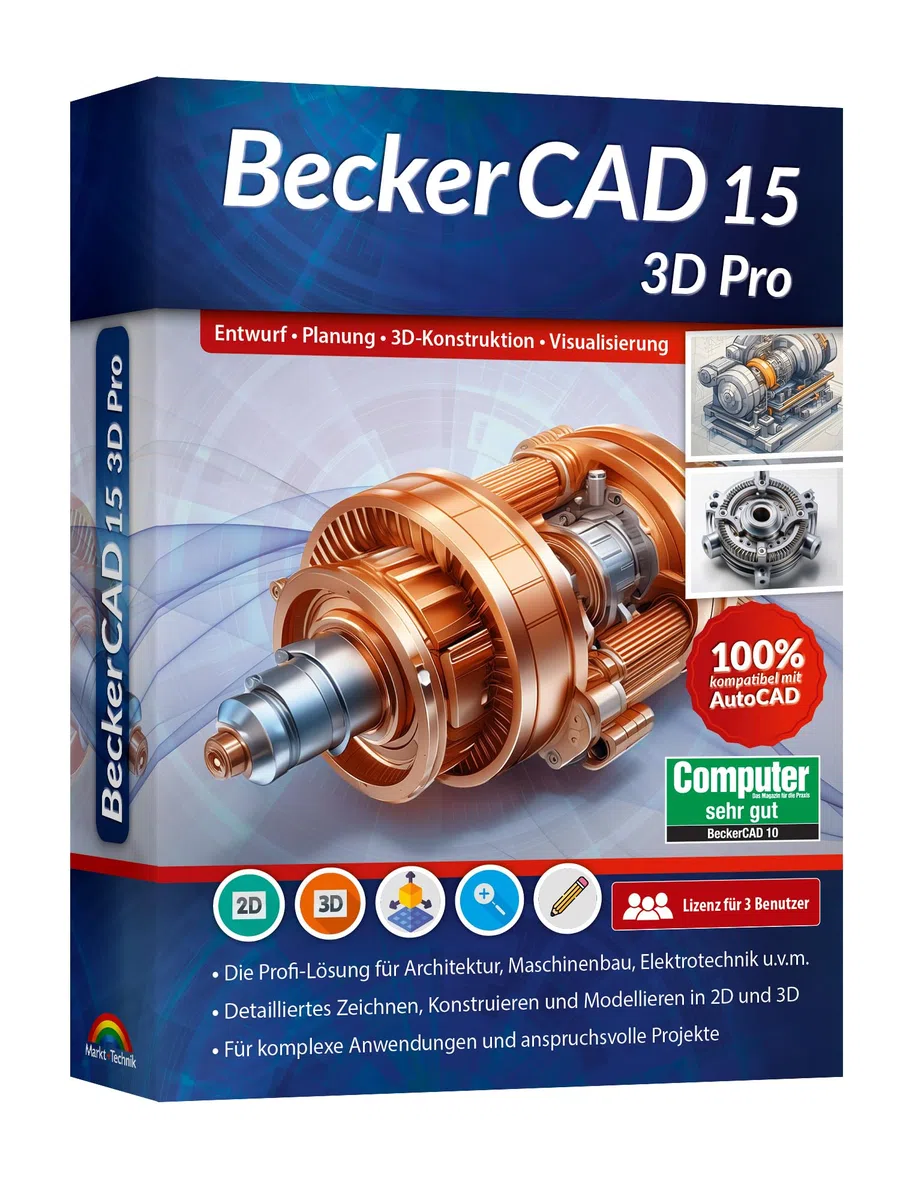 BeckerCAD 15 3D PRO - Profi-CAD-Software für Architektur, Maschinenbau, Modellbau, Elektrotechnik - kompatibel mit AutoCAD und Win 11, 10, 8, 7