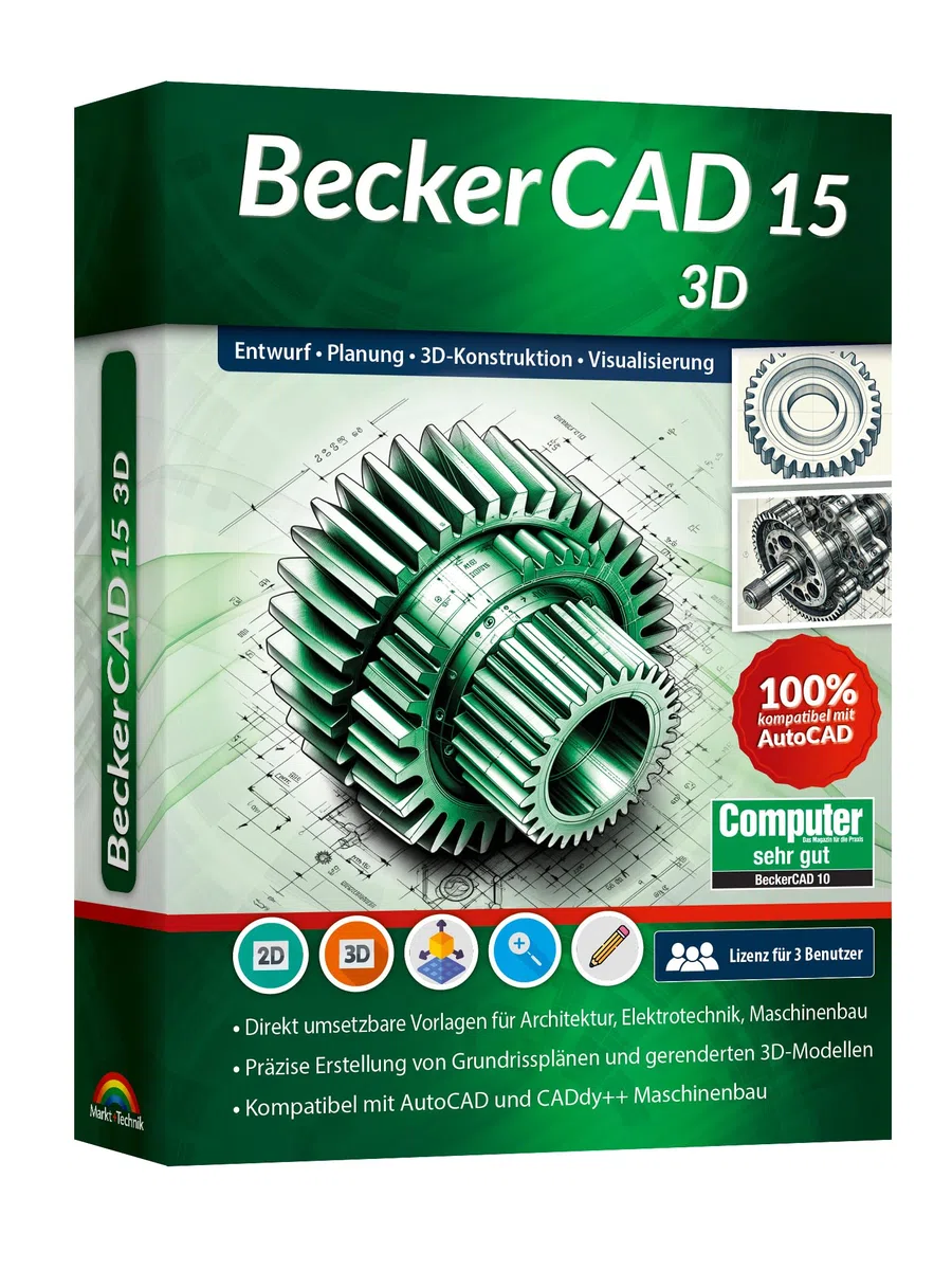 BeckerCAD 15 3D Professionelle 2D und 3D Konstruktion CAD Programm kompatibel mit AutoCAD Win 11 10 8.1 7