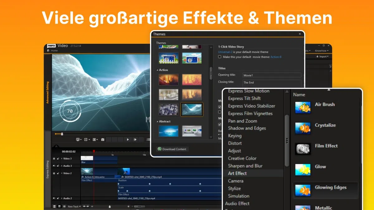 Nero Video für Einsteiger: Videos & Diashows erstellen, Effekte, Vorlagen & Text, Fotos & Clips kombinieren, Export, Brennen, Streamen & Abspielen, Unlimitierte Lizenz, 1 PC, Windows 11/10/8/7