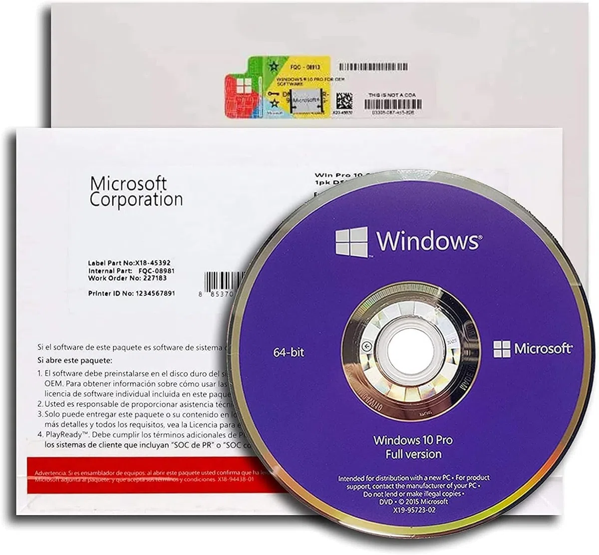 Microsoft Windows 10 Pro 64-Bit DSP English DVD