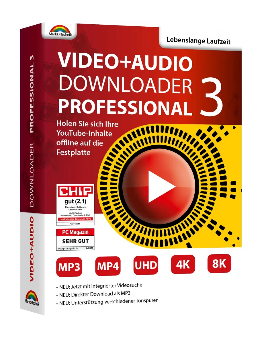 Video und Audio Downloader PRO 3 für YouTube, ARD, ZDF Mediatheken Filme und Musik direkt als MP3 oder MP4 speichern - Lebenslange Laufzeit für Windows 11, 10