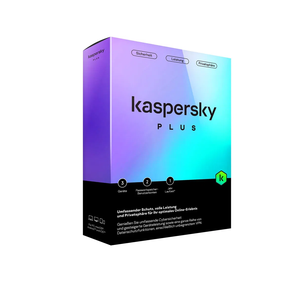 Kaspersky Plus 2023 3 Geräte 1 Jahr Umfassender Schutz Anti-Phishing Firewall VPN Passwort-Manager Online-Banking PC Mac Mobile Aktivierungscode