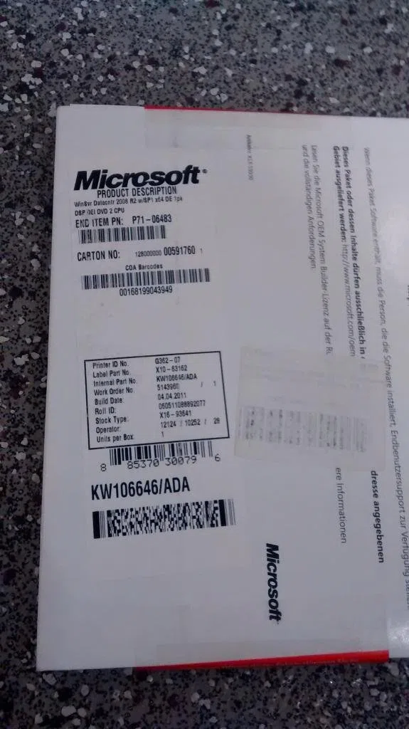 MS Windows Server Datacenter 2008 R2 SP1 x64 German 1pk DSP OEI DVD 2CPU