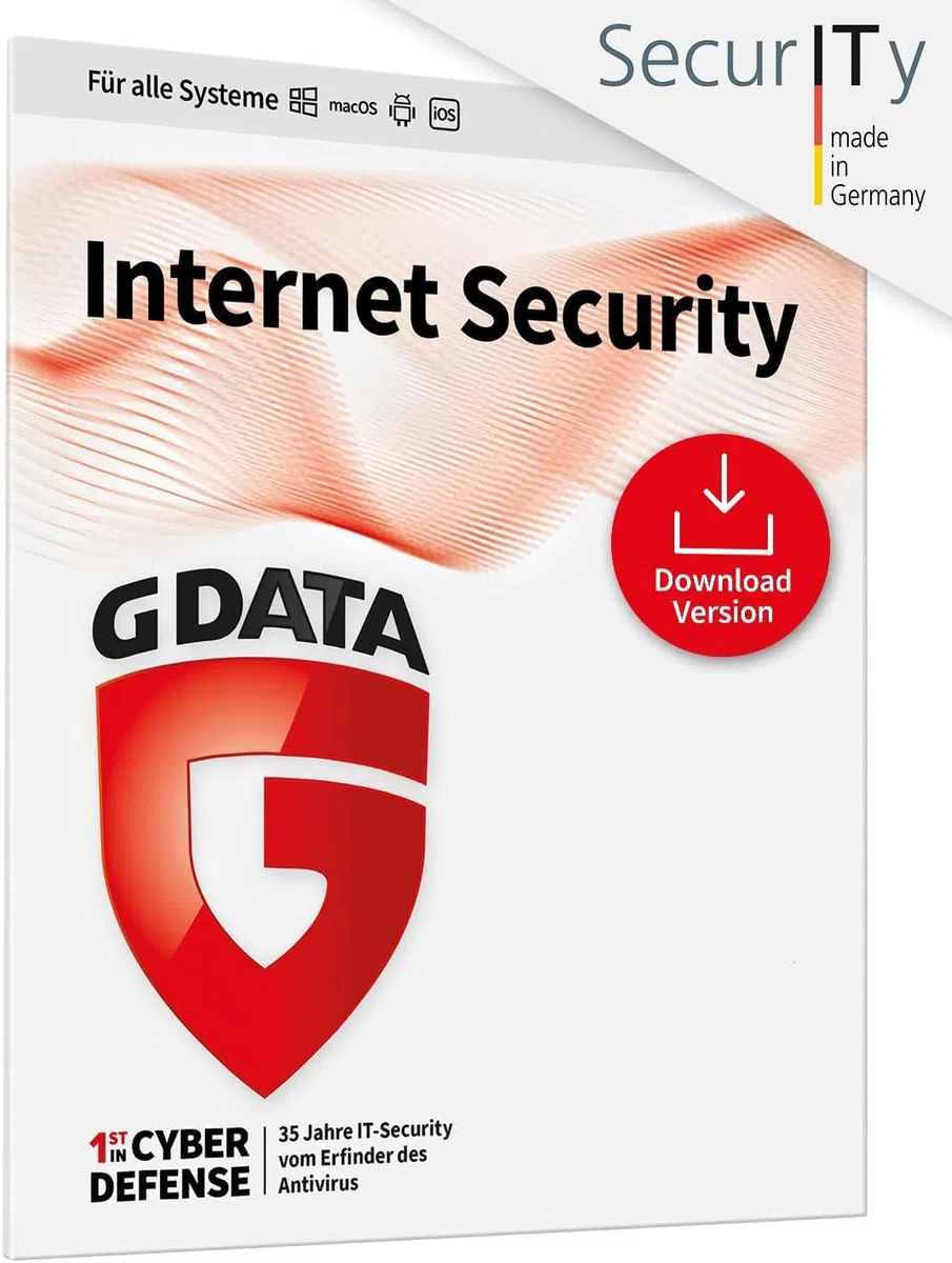G DATA Internet Security 2025/2026 | 3 Geräte - 1 Jahr | Made in Germany | Virenschutzprogramm für Windows, Android, iOS | Updates inklusive | Software Key Card per Amazon-Email und Luftpost