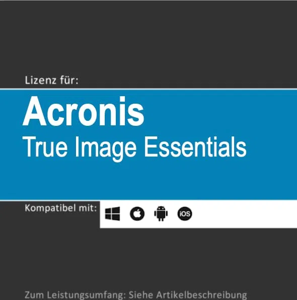 Lizenz für Acronis True Image Essential I inkl. VPN I 2026 I 1-5 Gerät(e) I 1 Jahr I Vollversion | Windows/macOS/iOS/Android | Lizenzcode per Post o. E-Mail (postalischer Versand, 1 Gerät)