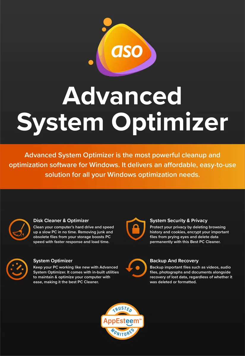 Advanced System Optimizer | Das All-in-One Reinigungs- und Optimierungswerkzeug für Windows-PCs | 1 PC 1 Jahr (Nur per E-Mail-Zustellung - in 2 Stunden, keine CD)