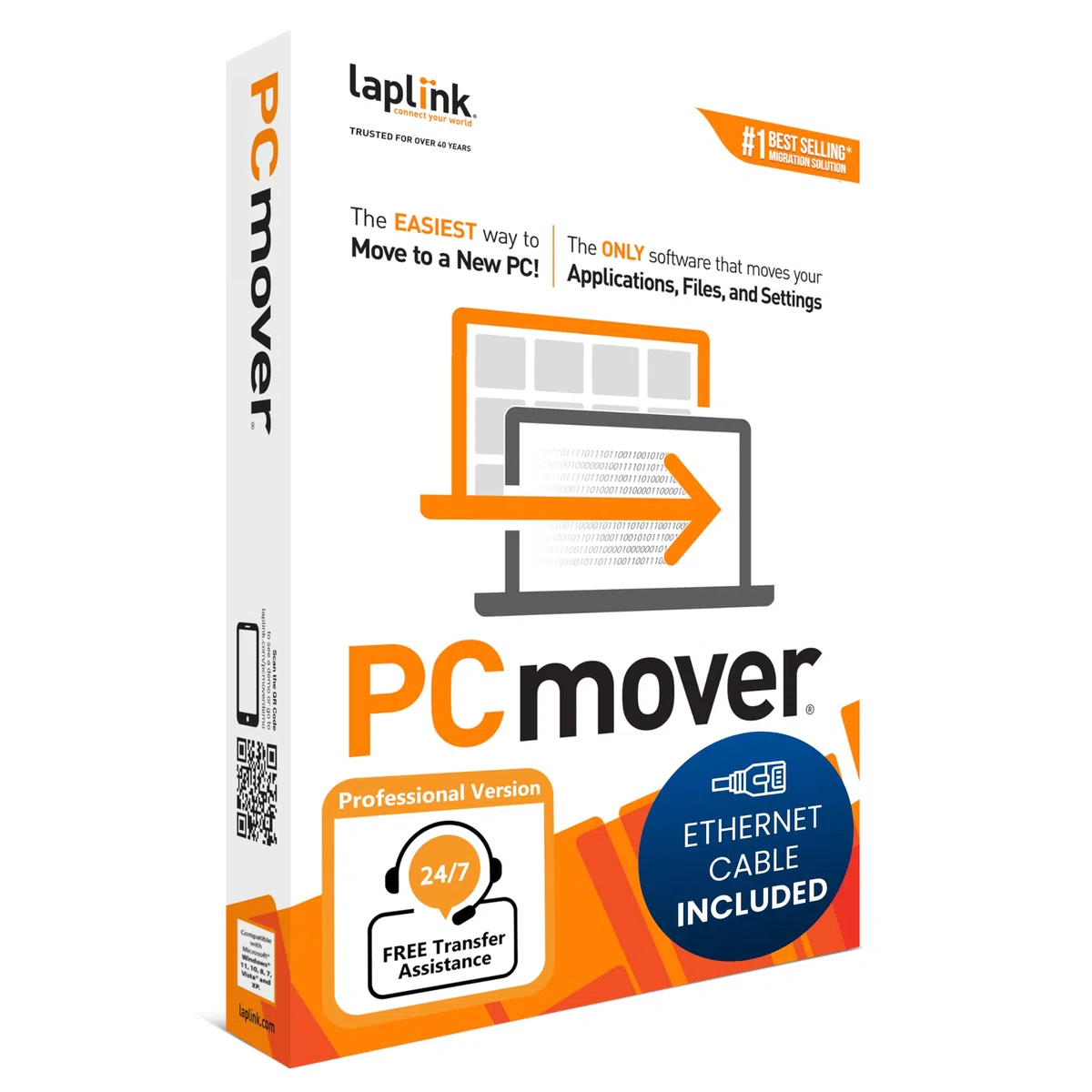 LAPLINK PCmover Professional 11 – Migration Software, 1 Gbps High Speed Ethernet Kabel, Automatisch, 1x Nutzung
