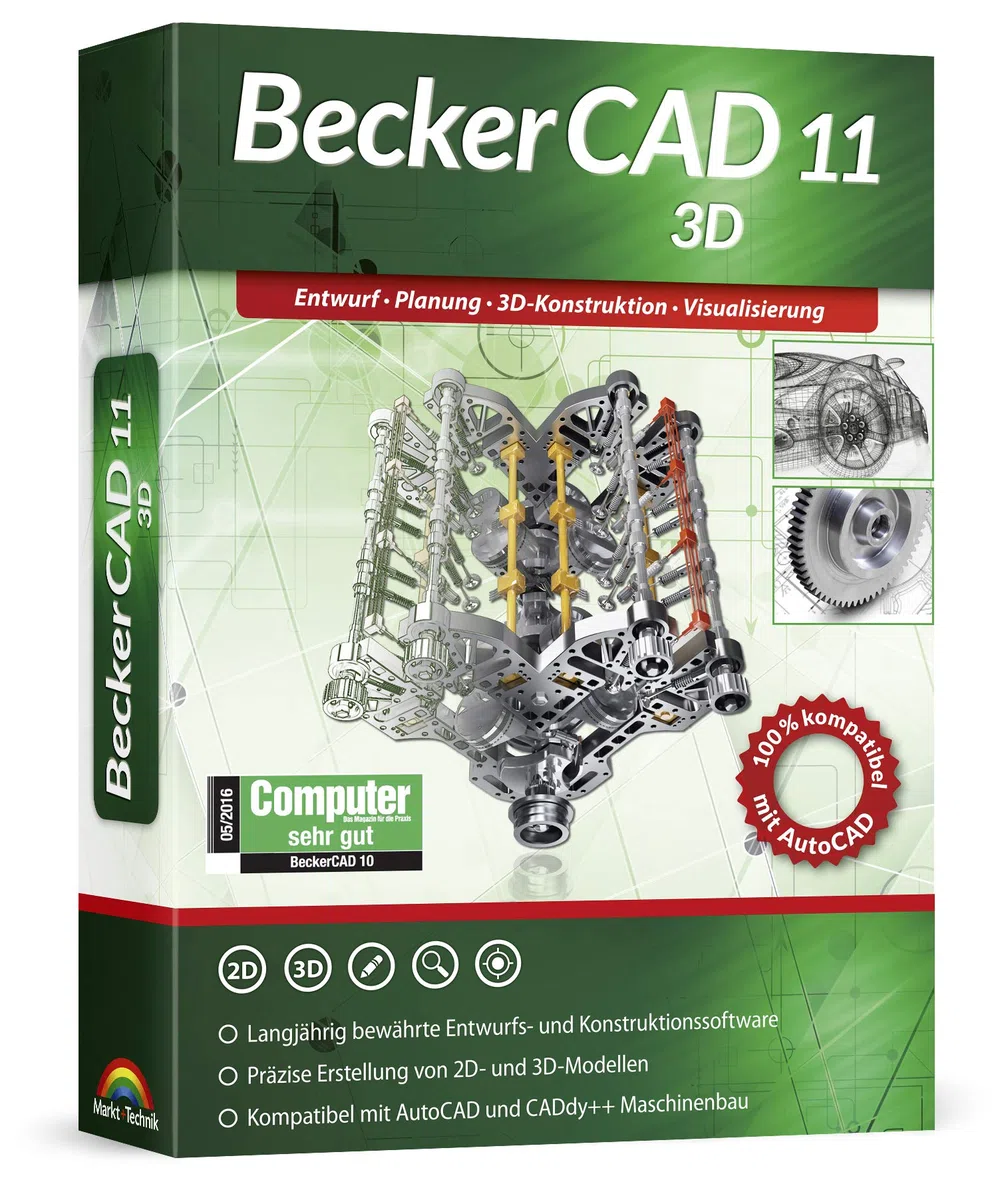 Becker CAD 11 3D für Windows 10 8 7 | CAD-Software für Architektur, Maschinenbau, Modellbau, Elektrotechnik | 3D CAD Programm kompatibel mit Autocad